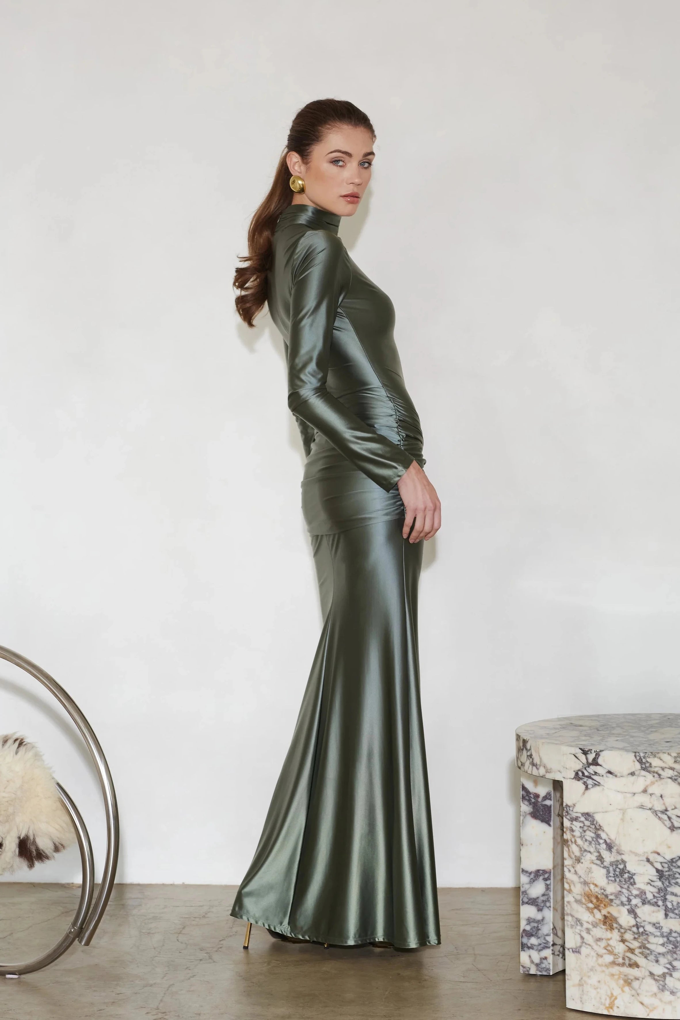 Anastasia Dress in Army – view 4 | Delfi Collective