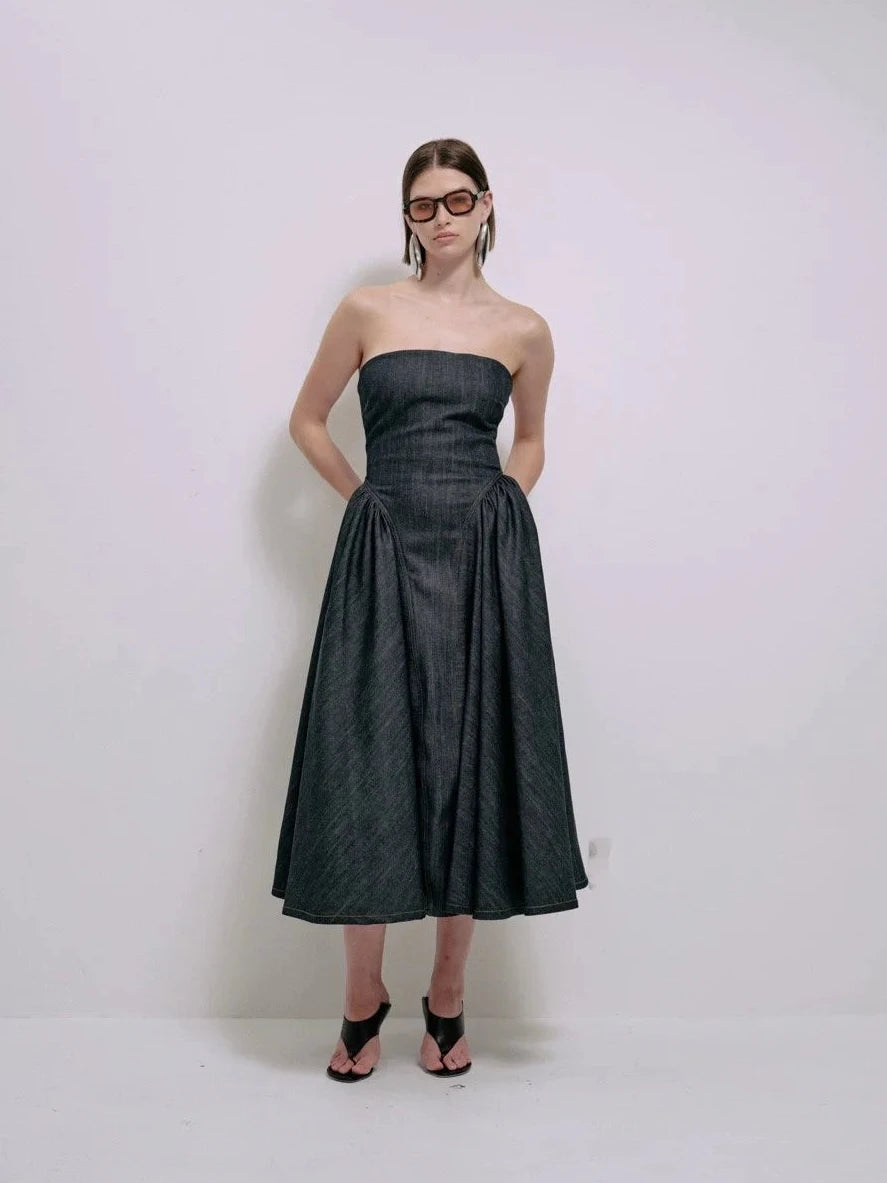 Imani Dress in Denim | Delfi Collective