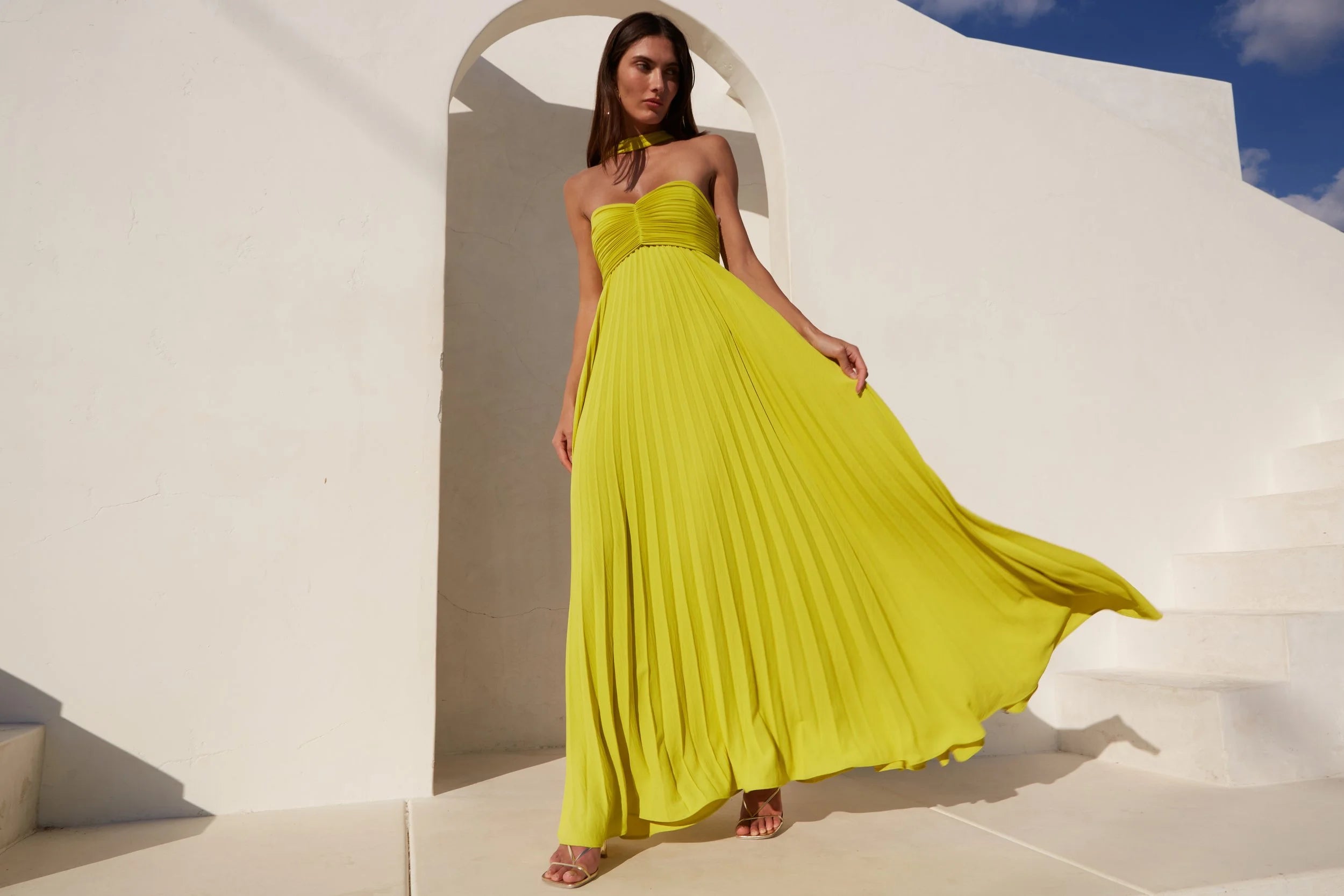 Daphne Dress in Chartreuse – view 2 | Delfi Collective
