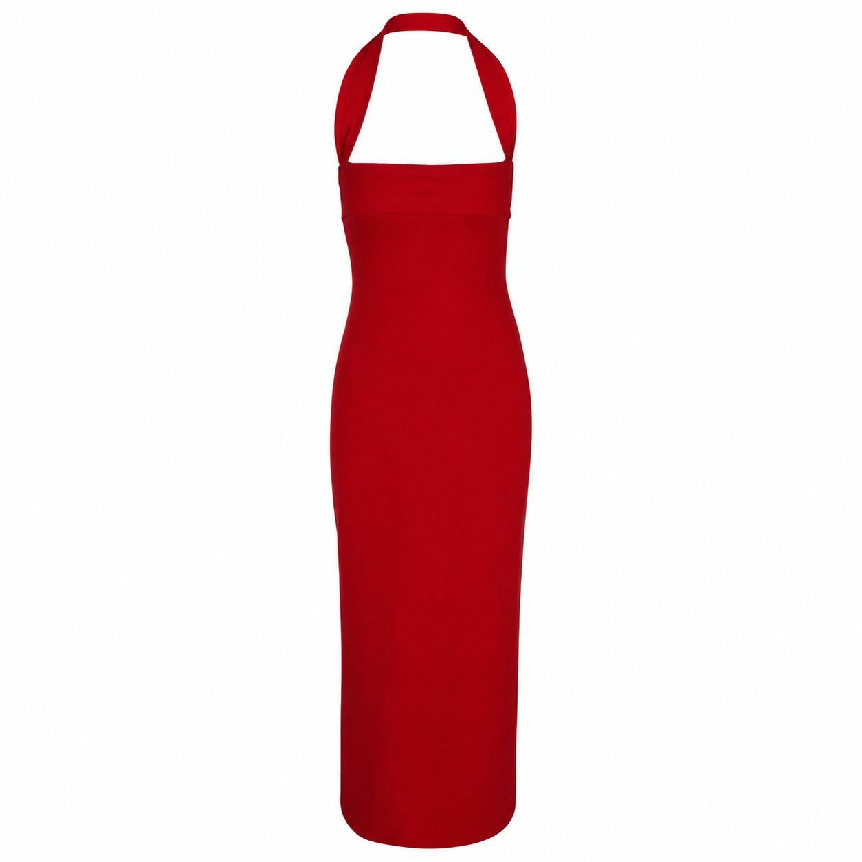 Red halter midi dress with sleeveless bodice