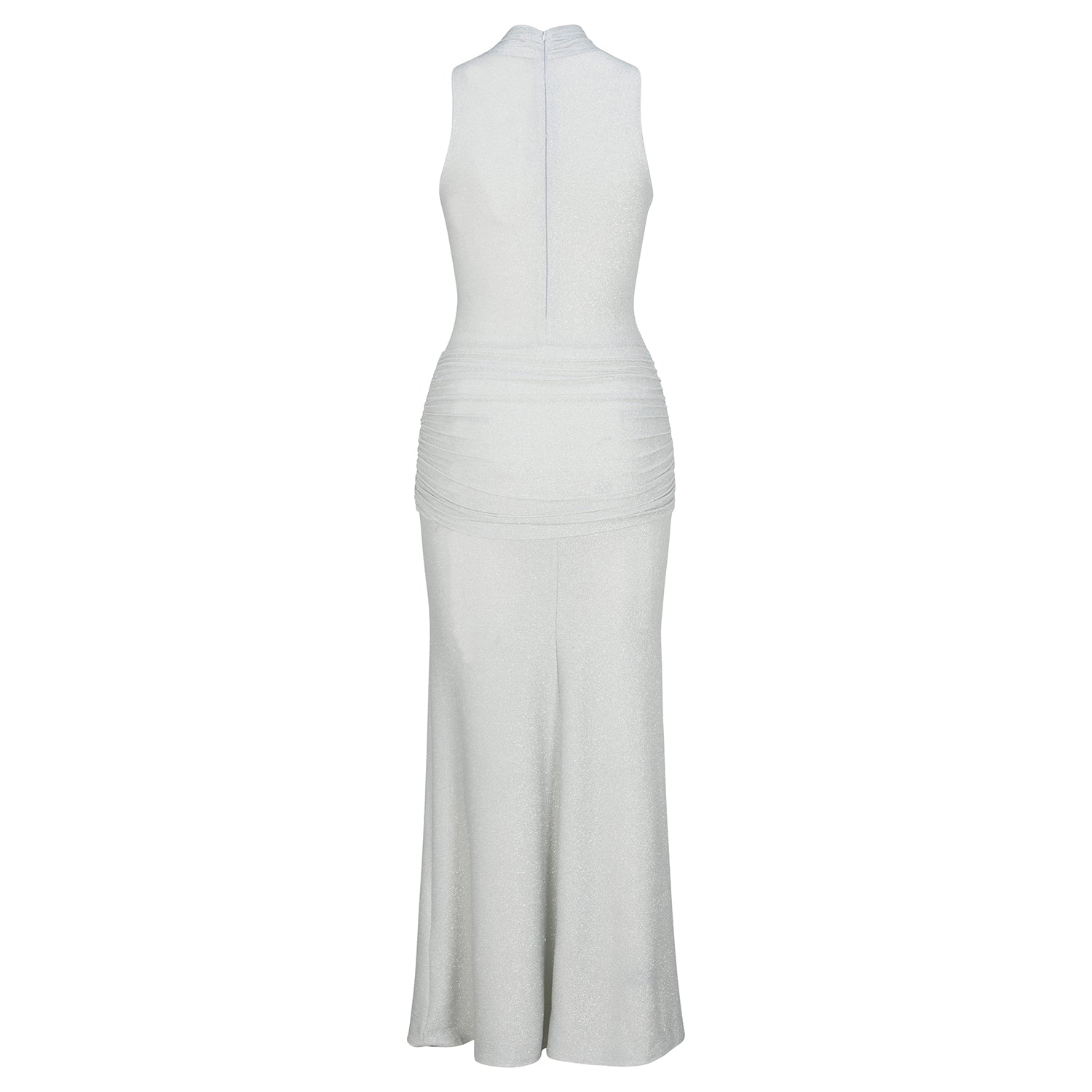Ice sleeveless high-neck maxi dress, gathered waist seam, back view