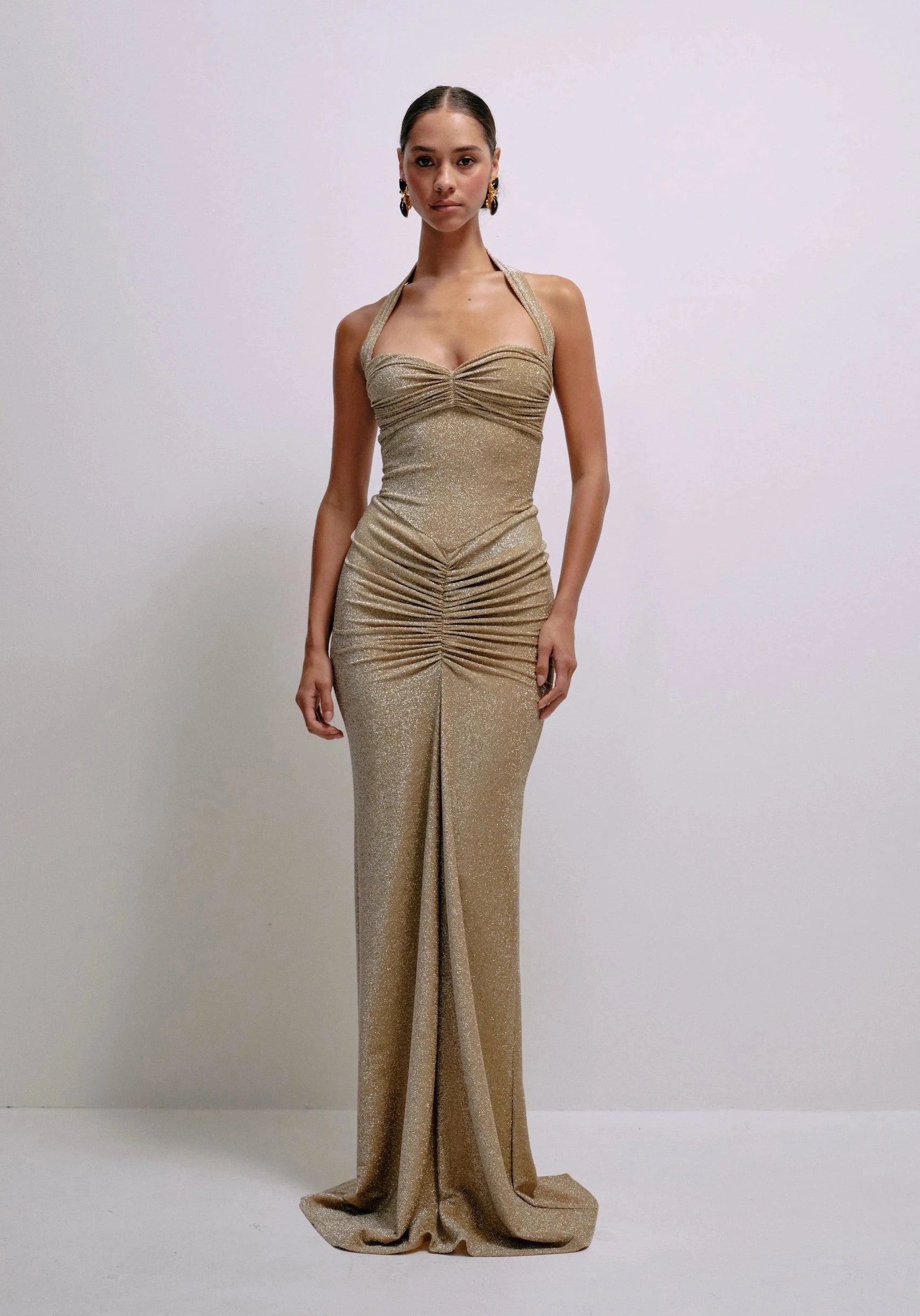 Isa Dress Gold – view 2 | Delfi Collective