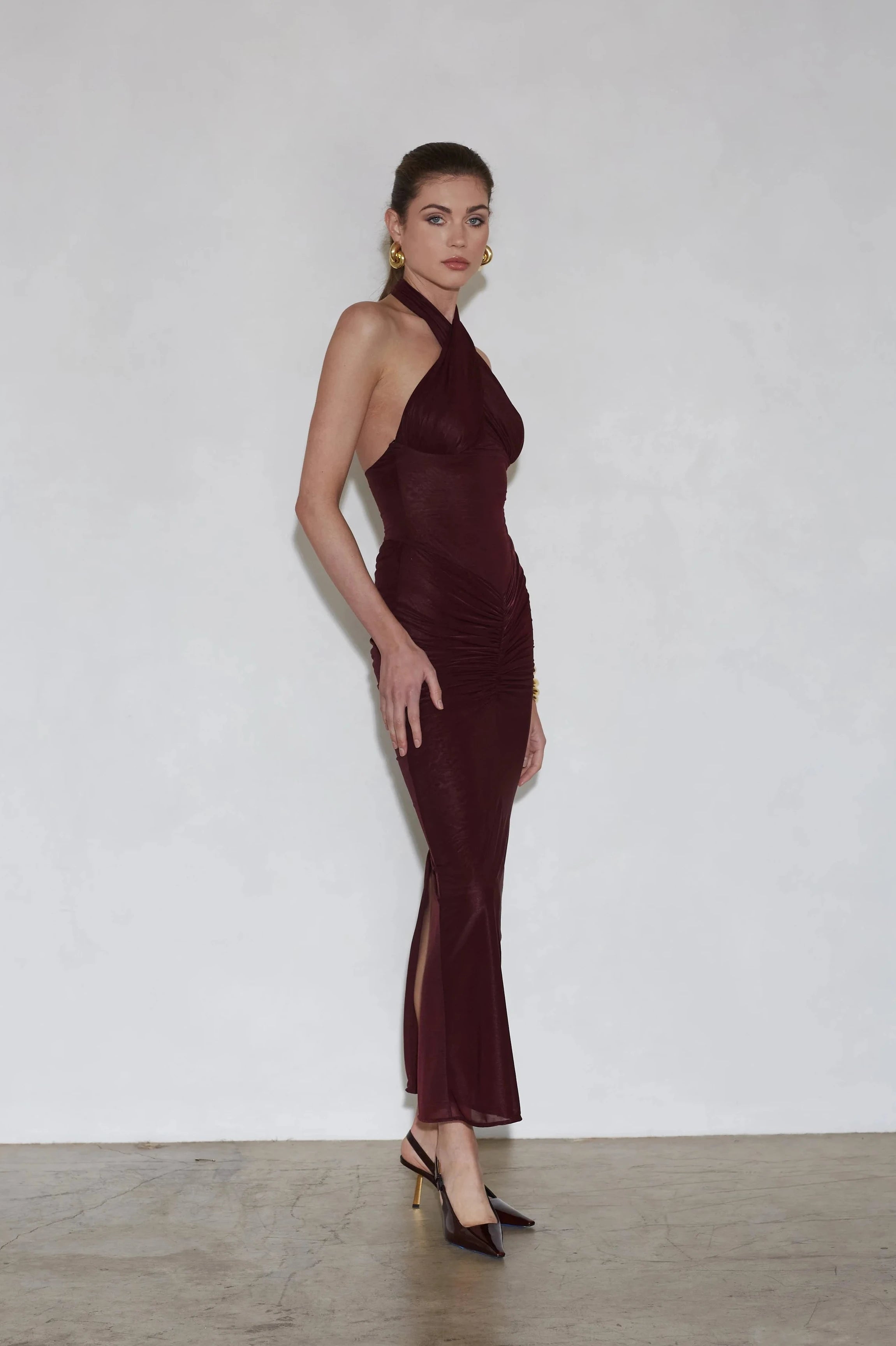 Genevieve Dress in Bordeaux – view 4 | Delfi Collective