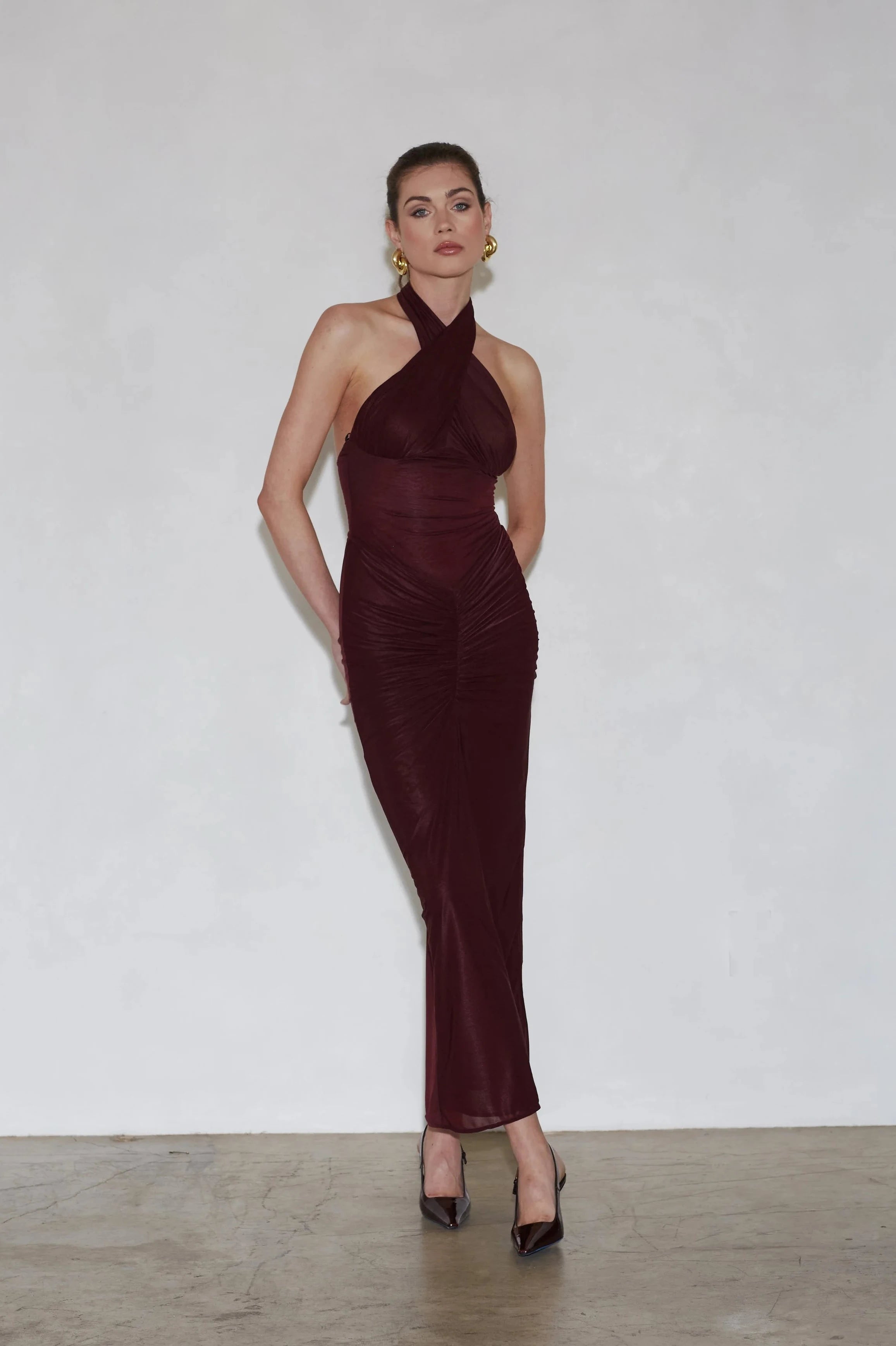 Genevieve Dress in Bordeaux – view 3 | Delfi Collective