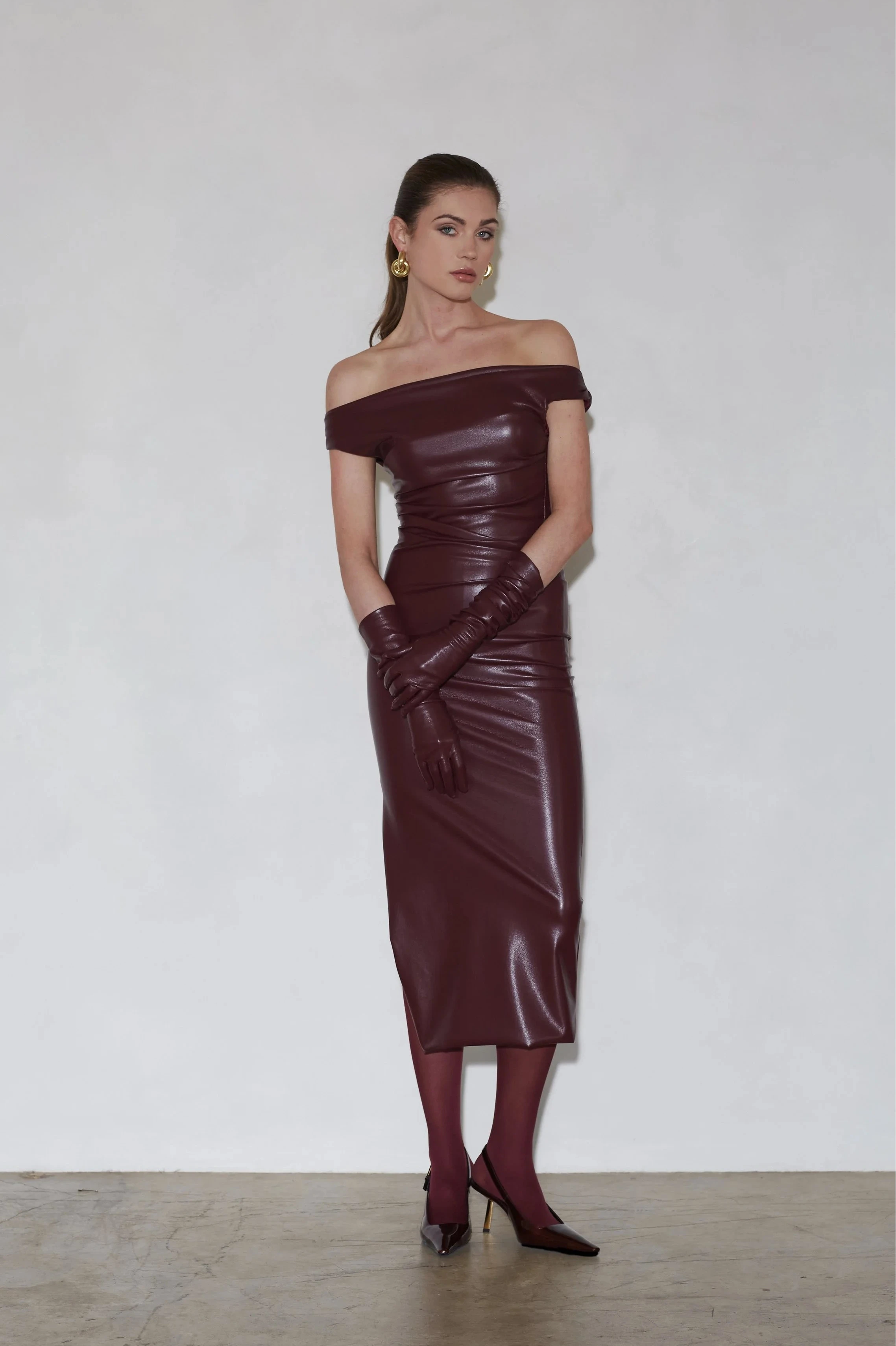 Amelia Dress in Bordeaux – view 2 | Delfi Collective