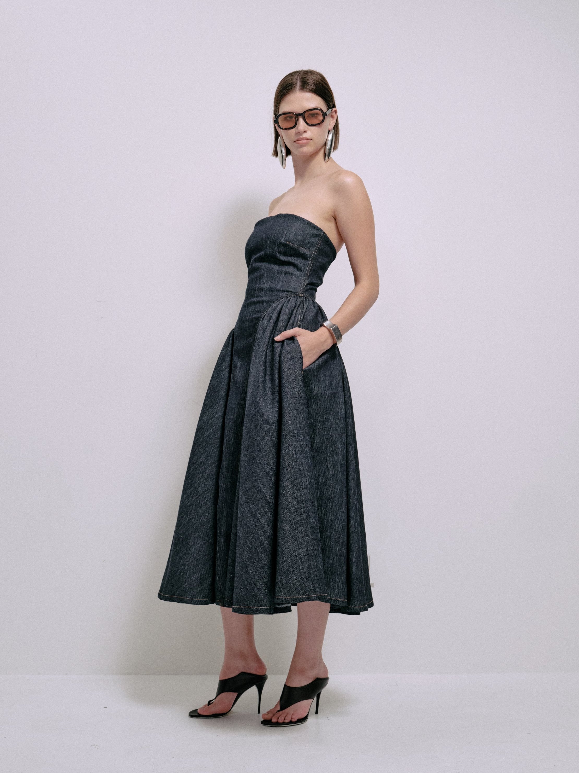 Imani Dress in Denim – view 2 | Delfi Collective