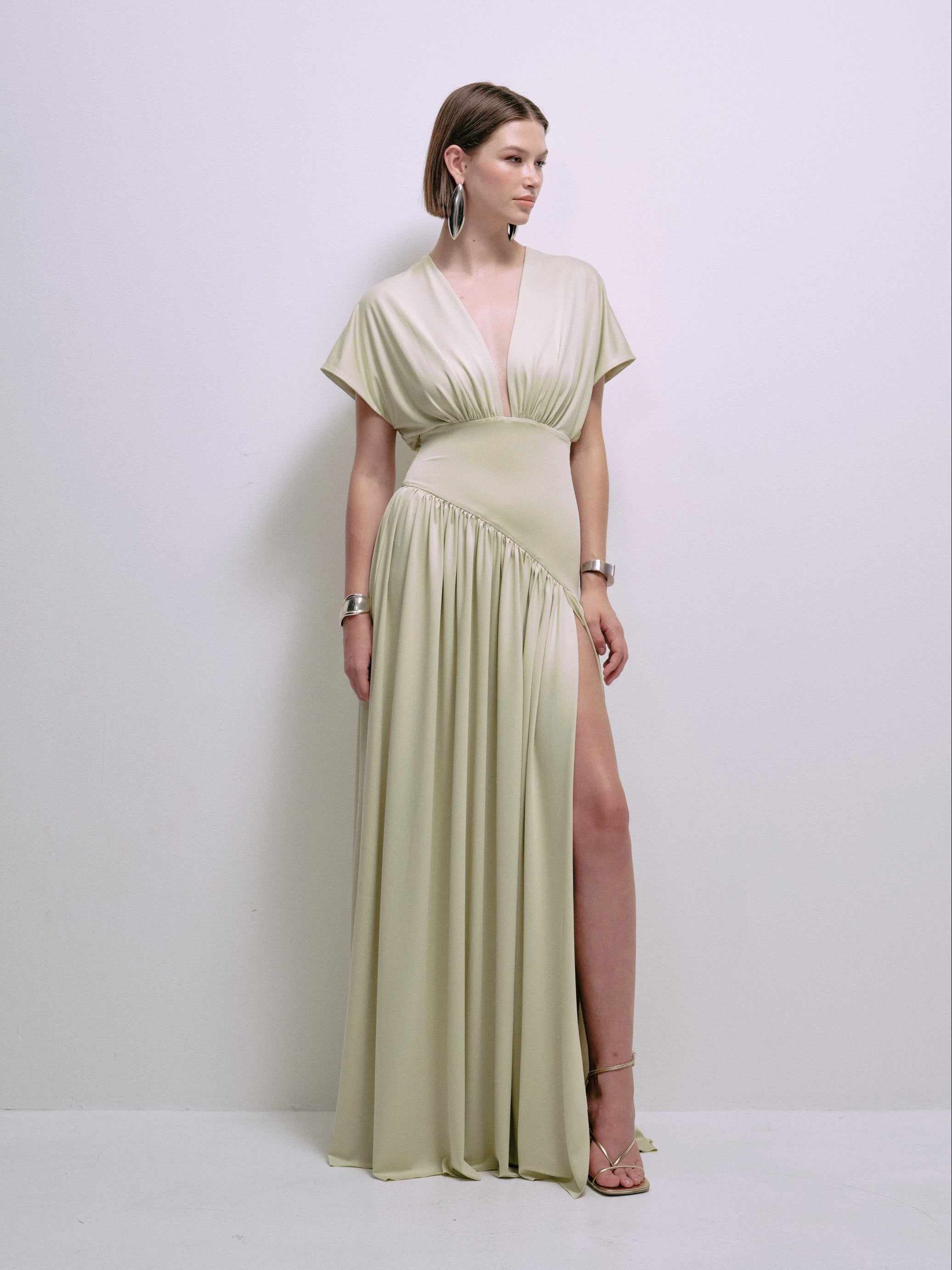 Sade Dress in Sage – view 3 | Delfi Collective