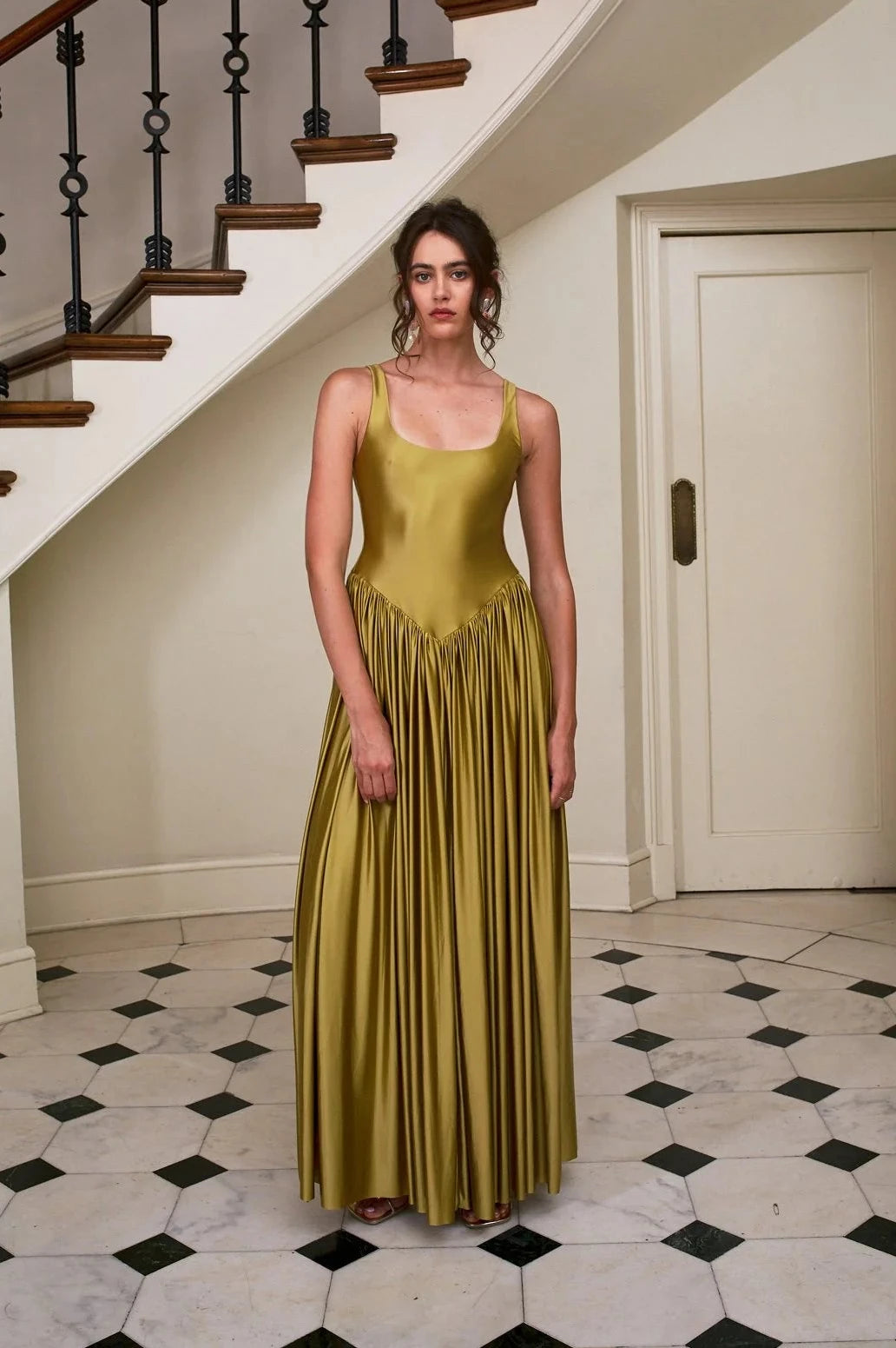 Oriana Dress in Olive – view 2 | Delfi Collective