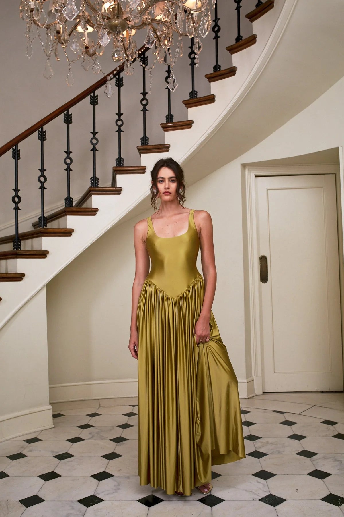 Oriana Dress in Olive – view 3 | Delfi Collective