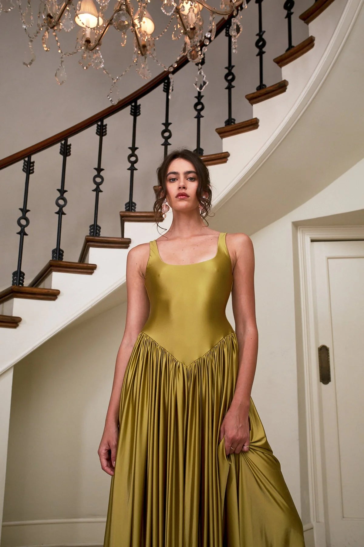 Oriana Dress in Olive – view 4 | Delfi Collective