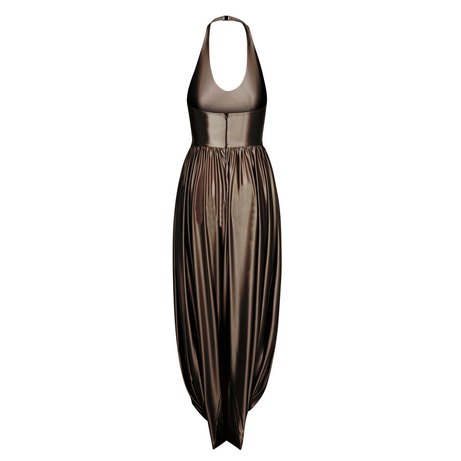 Chocolate brown sleeveless jumpsuit with elastic waist and flowing wide-leg pants