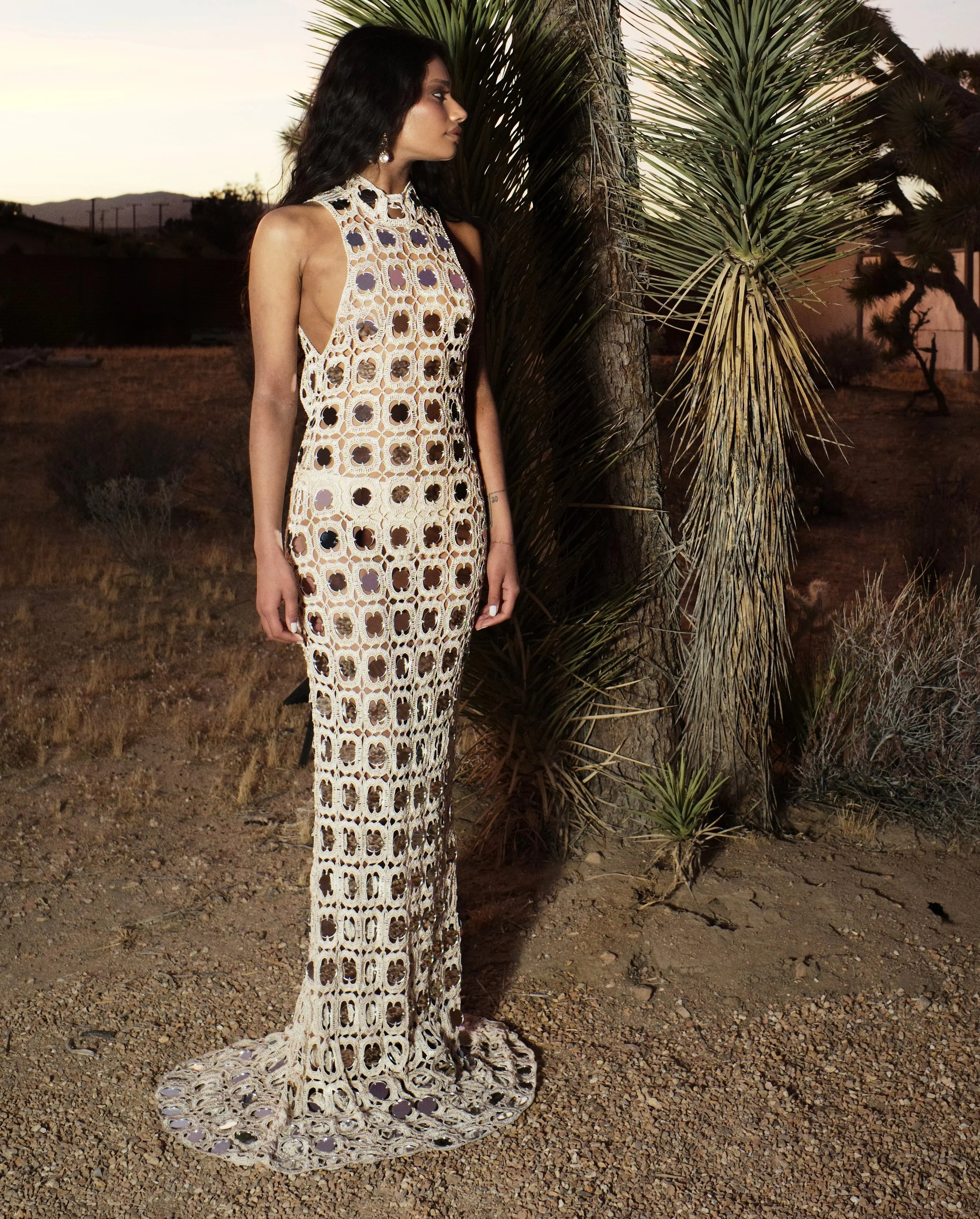 Selene Dress in Sand – view 3 | Delfi Collective