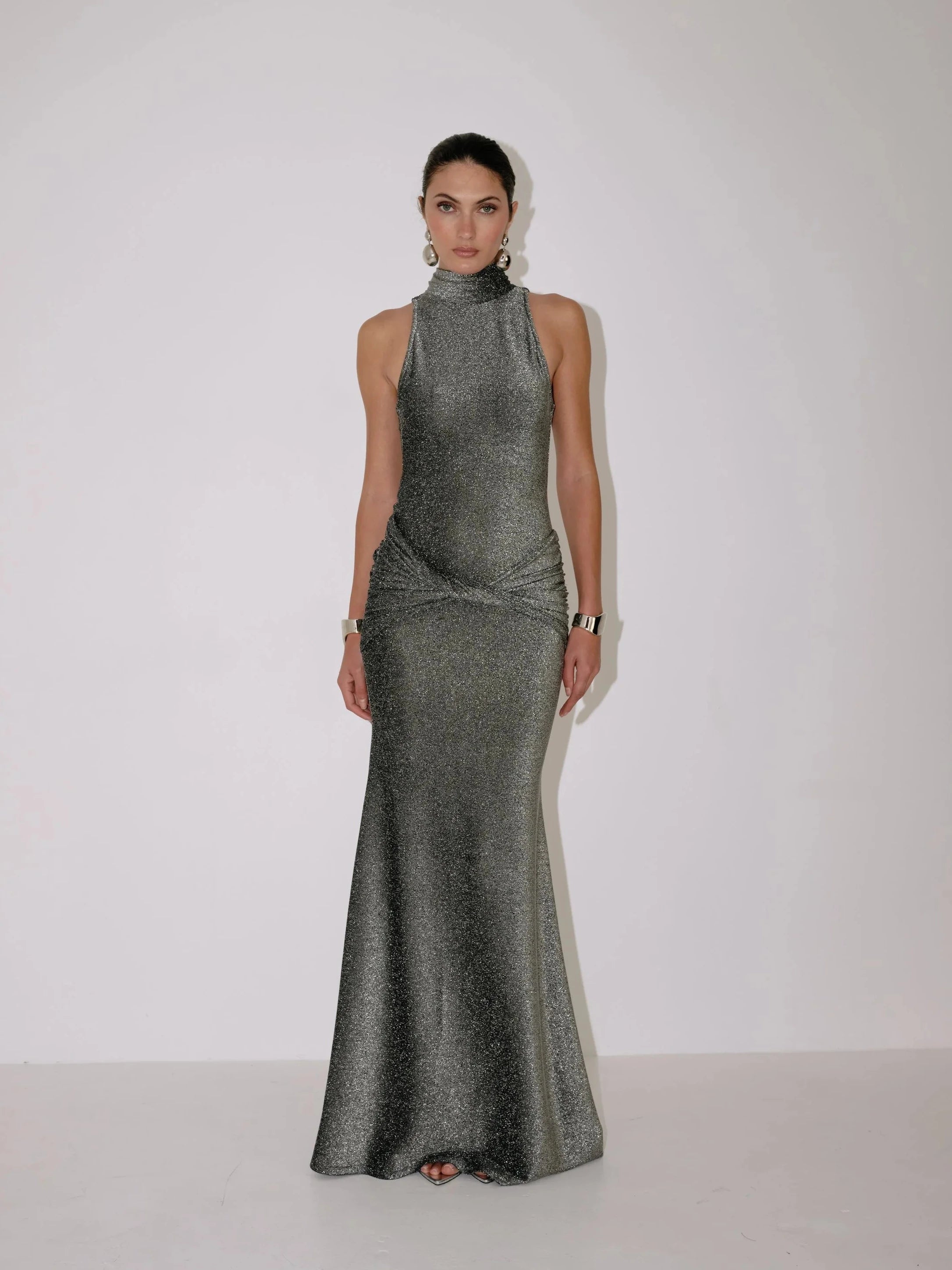 Roya Dress in Gunmetal – view 3 | Delfi Collective