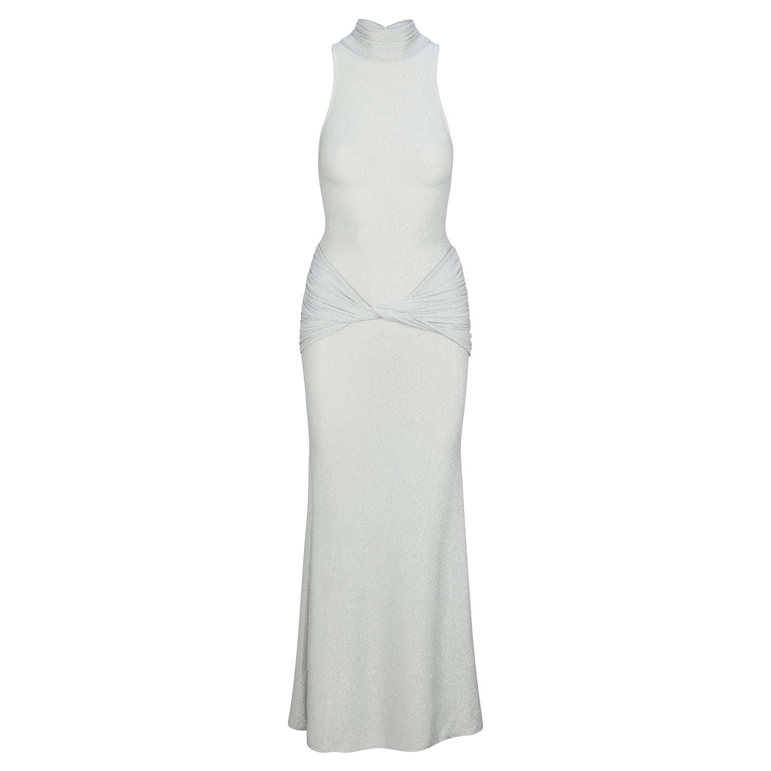 Ice sleeveless high-neck maxi dress with ruched crossover waist detail