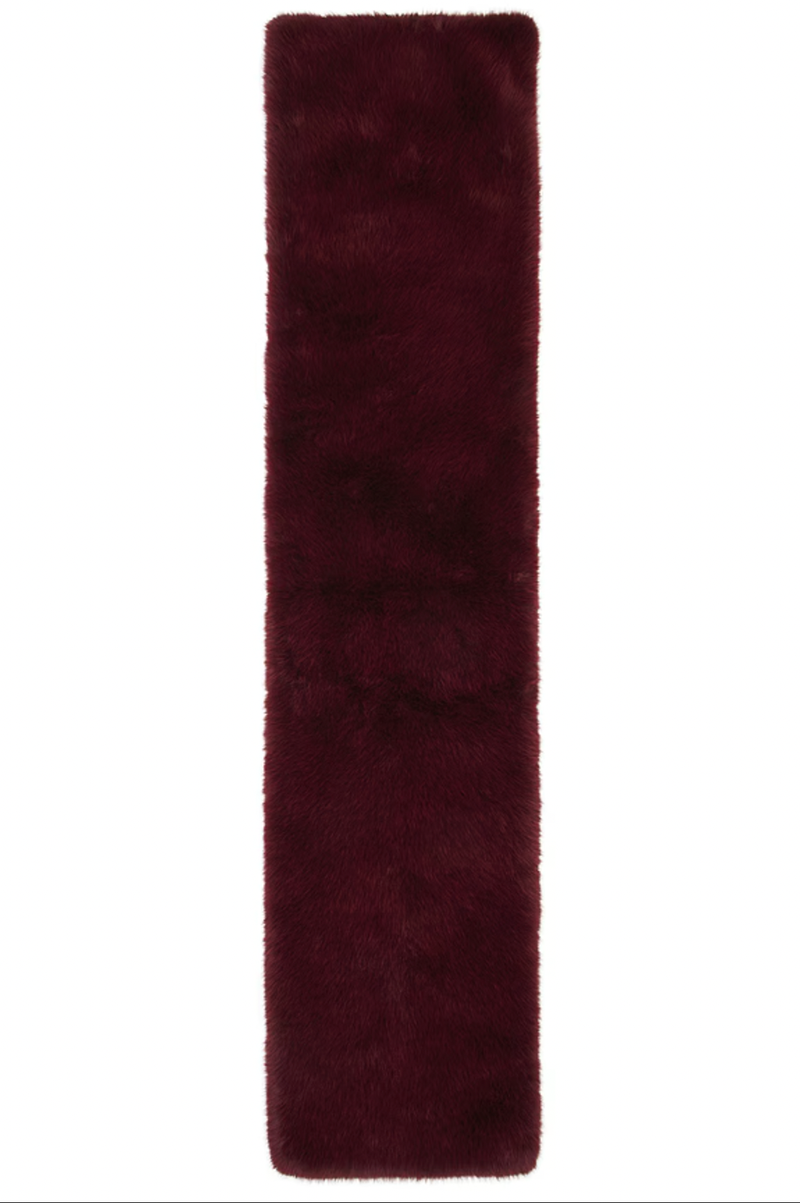 Wine faux-fur scarf with long narrow rectangular silhouette and plush pile